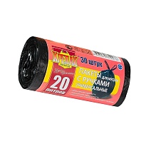 Мешки для мусора 20 л, с ручками, черные, в рулоне 30 шт., ПНД, 10 мкм, 550х440 мм, Крепак, 4607075710276 в Липецке