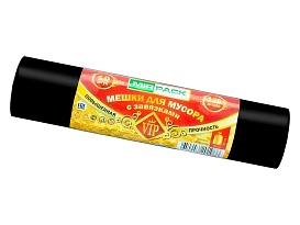 Мешки для мусора 120 л, с завязками, черные, в рулоне 10 шт., ПНД, 15 мкм, 800х750 мм, VIP, Z12010black в Липецке
