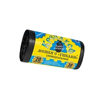 Мешки для мусора 20 л, с ушками, черные, в рулоне 30 шт., ПНД, 10 мкм, 550х440 мм, Крепакоф, 4607075710405 в Липецке Мешки для мусора 20 л, с ушками, черные, в рулоне 30 шт., ПНД, 10 мкм, 550х440 мм, Крепакоф, 4607075710405 в Липецке