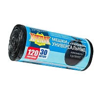 Мешки для мусора 120 л, с ушками, черные, в рулоне 30 шт., ПНД, 15 мкм, 1100х700 мм, Крепак, 4607075710375 в Липецке Мешки для мусора 120 л, с ушками, черные, в рулоне 30 шт., ПНД, 15 мкм, 1100х700 мм, Крепак, 4607075710375 в Липецке