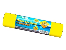 Мешки для мусора 120 л, с завязками, желтые, в рулоне 10 шт., ПНД, 15 мкм, 800х750 мм, VIP, Z12010yel в Липецке Мешки для мусора 120 л, с завязками, желтые, в рулоне 10 шт., ПНД, 15 мкм, 800х750 мм, VIP, Z12010yel в Липецке