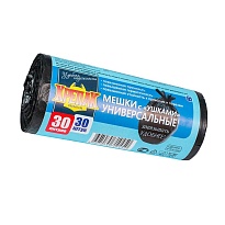 Мешки для мусора 30 л, с ушками, черные, в рулоне 30 шт., ПНД, 9 мкм, 600х500 мм, Крепак, 4607075710450 в Липецке Мешки для мусора 30 л, с ушками, черные, в рулоне 30 шт., ПНД, 9 мкм, 600х500 мм, Крепак, 4607075710450 в Липецке