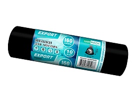 Мешки для мусора 160 л, ароматизированные, черные, в рулоне 10 шт., ПВД, 80 мкм, 1100х930 мм, EXPORT, exp16010142 в Липецке