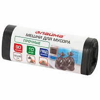 Мешки для мусора 90 л, черные, в рулоне 10 шт., ПВД, 25 мкм, 950х600 мм, LAIMA, 605332 в Липецке