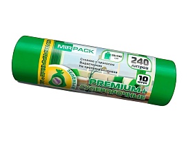 Мешки для мусора 240 л, ароматизированные, зеленые, в рулоне 10 шт., ПВД 45 мкм, 1300х930 мм, PREMIUM+, 240108301 в Липецке