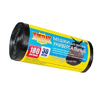 Мешки для мусора 180 л, черные, в рулоне 30 шт., ПНД, 20 мкм, 1150х800 мм, Крепак, 4607075710139 в Липецке