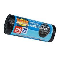 Мешки для мусора 120 л, с ушками, черные, в рулоне 20 шт., ПНД, 15 мкм, 1100х700 мм, Крепак, 4607075710368 в Липецке