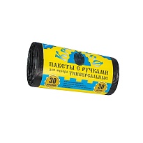 Мешки для мусора 30 л, с ручками, черные, в рулоне 30 шт., ПНД, 9 мкм, 620х480 мм, Крепакоф, 4607075710665 в Липецке