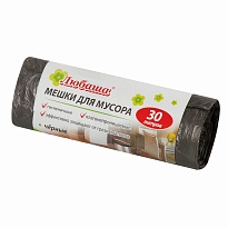 Мешки для мусора 30 л, черные, в рулоне 20 шт., ПНД, 5 мкм, 550х470 мм, Любаша эконом, 605329 в Липецке