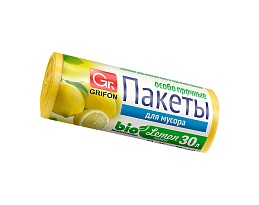 Мешки для мусора 30 л, ароматизированные, Лимон, желтые, в рулоне 20 шт., ПНД, 9 мкм, 560х530 мм, GRIFON Aroma, 101-020 Li в Липецке