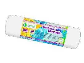 Мешки для мусора 30 л, белые, в рулоне 20 шт., ПНД, 7 мкм, 600х500 мм, MIRPACK Classik, 302042 в Липецке
