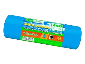 Мешки для мусора 240 л, ароматизированные, синие, в рулоне 10 шт., ПВД 30 мкм, 1300х930 мм, STANDART, 24010661 в Липецке