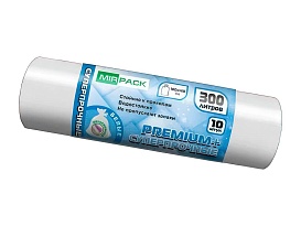 Мешки для мусора 300 л, белые, в рулоне 10 шт., ПВД 70 мкм, 1400х1000 мм, PREMIUM+, 300101602 в Липецке