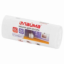Мешки для мусора 60 л, белые, в рулоне 20 шт., ПНД, 7 мкм, 680х580 мм, LAIMA, 605539 в Липецке