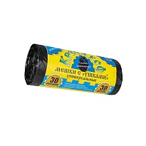 Мешки для мусора 30 л, с ушками, черные, в рулоне 30 шт., ПНД, 8 мкм, 580х460 мм, Крепакоф, 4607075710412 в Липецке