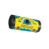 Мешки для мусора 30 л, с ушками, черные, в рулоне 30 шт., ПНД, 8 мкм, 580х460 мм, Крепакоф, 4607075710238