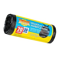 Мешки для мусора 20 л, черные, в рулоне 30 шт., ПНД, 10 мкм, 550х440 мм, Крепак, 4607075710092 в Липецке