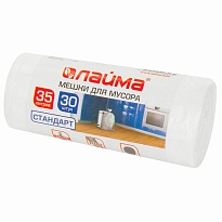 Мешки для мусора 35 л, белые, в рулоне 30 шт., ПНД, 6 мкм, 550х480 мм, LAIMA, 605538 в Липецке